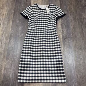 Brooks Brothers Red‎ Fleece Gingham Tweed Sheath Dress Womens 0 Navy White NWT